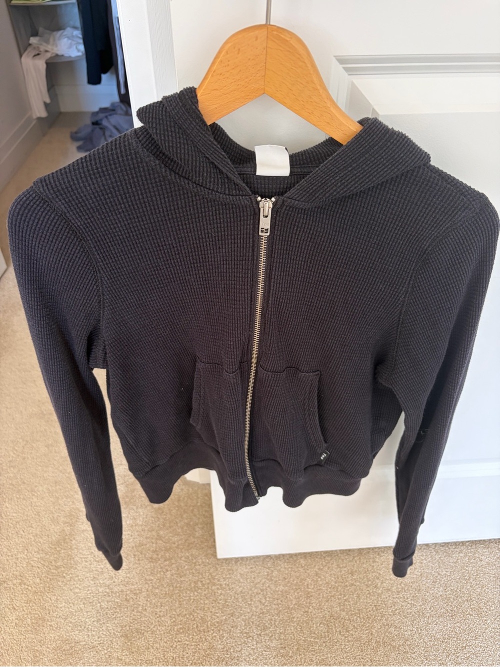 Womens TNA Waffle Black Zip-Front Hoodie